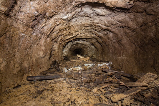Underground abandoned gold iron ore mine shaft tunnel gallery passage 