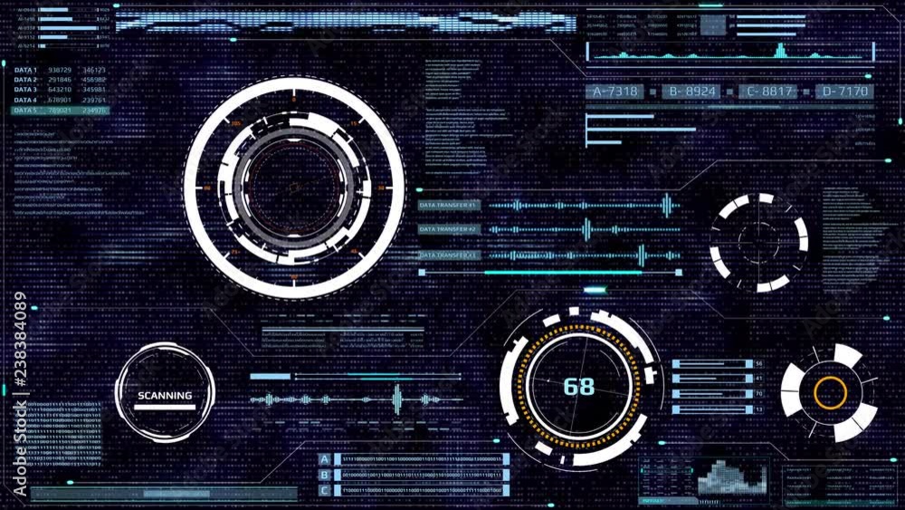 Poster hud futuristic spin crosshair gadget data transfer motion screen display panel