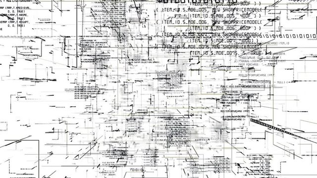 Futuristic abstract programming dark digital code seamless flythrough. Scientific technology data binary network 3D animation. Connection, blockchain and internet concept. 4K loop, alpha channel