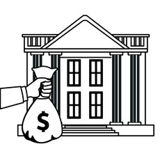 money bag with bank building