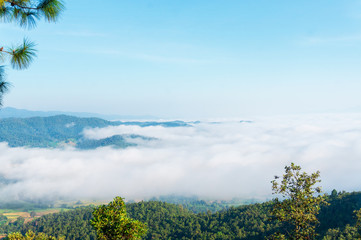 Beautiful horizon and sea of mist in the winter season of Thailand