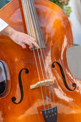 View of person playing double bass on the street