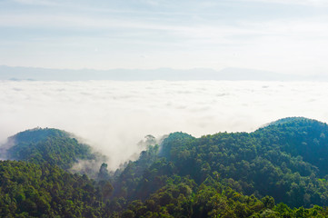 Fototapeta na wymiar Beautiful horizon and sea of mist in the winter season of Thailand