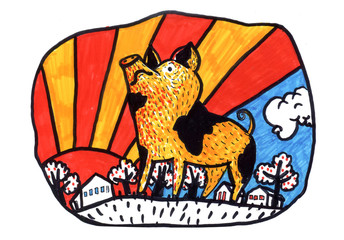 Chinese New Year Pig Illustrations Chinese New Year Of Pig Doodle Marker Style Graphic