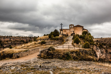 Fototapeta na wymiar Access road to San Frutos hermitage, near Duraton Canyon. Segovia, Castilla y Leon. Spain