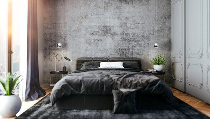 3d render of beautiful bedroom interior - obrazy, fototapety, plakaty