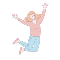 Happy woman is jumping. Vector illustration.