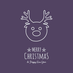 Christmas greetings with hand drawn reindeer. Vector.