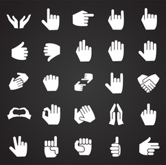 Gestures icon set on black background for graphic and web design, Modern simple vector sign. Internet concept. Trendy symbol for website design web button or mobile app