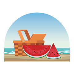 wicker basket and watermelon