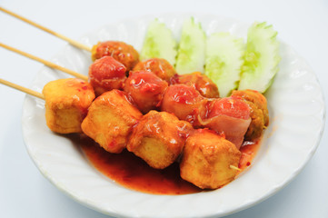 Fried meatballs on white background