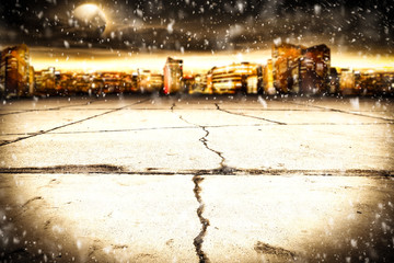 Fototapeta na wymiar Winter background of night city landscape 