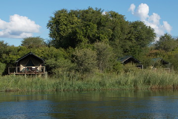 Lodge at Okawango river in Namibia in Africa