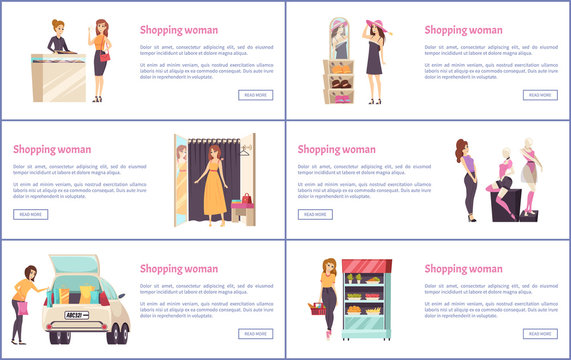 Shopping Shops, Stores with Luxury Clothes Vector