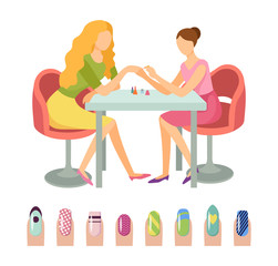 Manicure Manicurist and Client Icons Set Vector