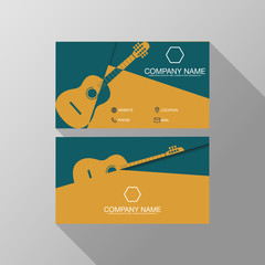 Modern business card template design. guitar music gold business card for company.  Vector illustration