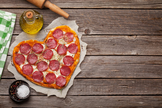 Heart shaped pizza with pepperoni