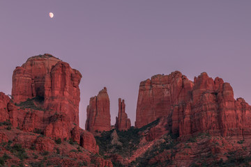 Moon Over Cathedral Rocks at Sunset