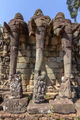 Terrace of the Elephants detail, in Angkor Thom, the last and most enduring capital city of the Khmer empire, UNESCO heritage site, Angkor Historical Park. Siem Reap, Cambodia.