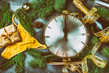 New Year celebration. Funny Latin American mexican, chilean tradition to wear yellow underwear on New Year's Eve for marry