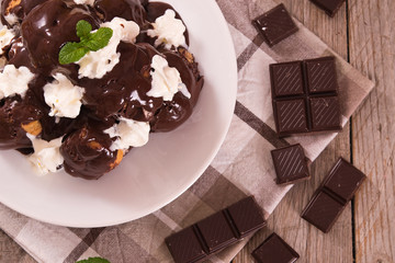 Chocolate profiteroles.