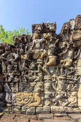 Terrace of the Elephants detail, in Angkor Thom, the last and most enduring capital city of the Khmer empire, UNESCO heritage site, Angkor Historical Park. Siem Reap, Cambodia.