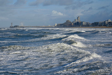 NL. stormy weather on the North Sea Scheveningen