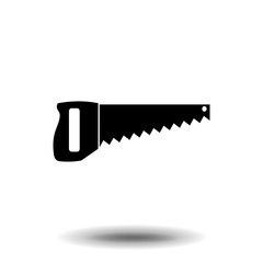 Vector icon of hacksaw. Home repair and work tool sign symbol. Flat cartoon design. White background, black silhouette