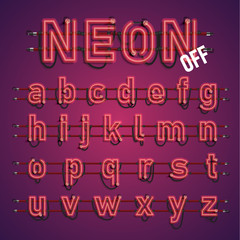 Realistic neon font with wires and console, vector illustration