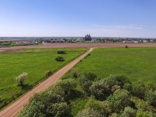 the road to the village from the quadcopter