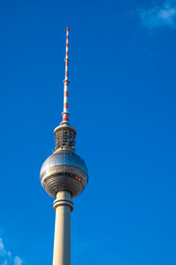 Naklejka premium Berlin, Germany - Panoramic view of the Television Tower - Fernsehturm - at the Alexanderplatz square in the Mitte quarter of Berlin
