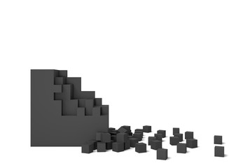3d rendering of a black square on a white background starting to get destroyed piece by piece.