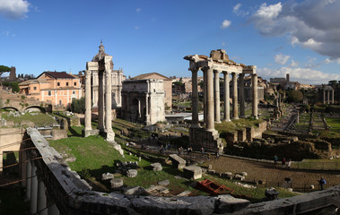 Naklejka na ściany i meble Panoramic view of ruins from Roman Empire (Roman Forum)