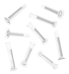 3d rendering of laboratory cylinders in the air isolated on white background