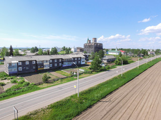 the road to the village from the quadcopter