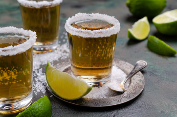 Tequila shot with lime