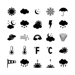Obraz premium Silhouette weather icons set. Flat vector illustration.