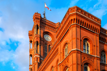 Berlin, Germany - Historic Red City Hall building - Rotes Rathaus - at the Alexanderplatz square in...
