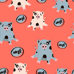 Fat cute pig seamless pattern.