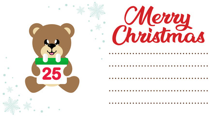 cartoon сhristmas bear sitting with christmas calendar on the christmas letter to santa