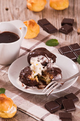 Chocolate profiteroles.