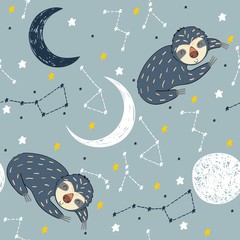 Vector illustration with sloth and moon. Sweet dreams. © Tapilipa