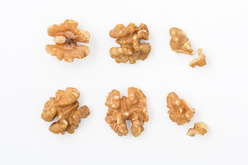 Walnuts isolated on white, top view