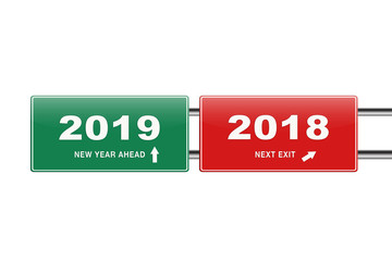 New year 2019 road sign isolated on white background. Illustration.