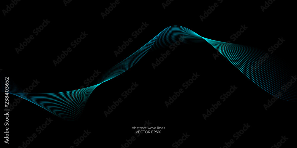 Aufkleber Abstract vector wave line flowing green and blue color isolated on black background for design elements in concept technology, music, science, A.I.