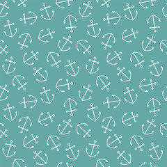 Seamless pattern with white anchors on a blue background