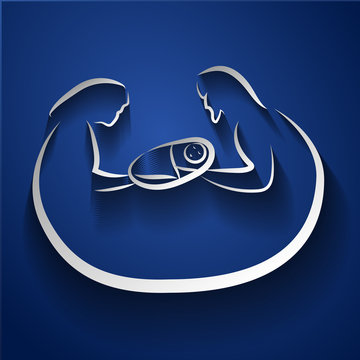 recommend clip art: Christmas nativity scene of Joseph and Mary holding baby Jesus, hand drawn sketch. EPS10