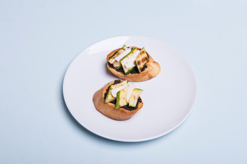 Homemade Italian Bruschetta Appetizer, snack on bread 