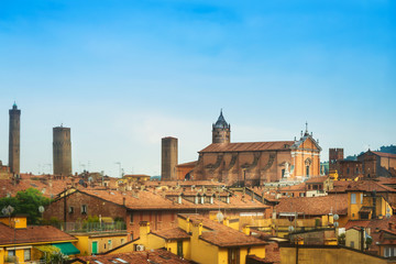 Fototapeta na wymiar Bologna panoramic traditional architectural landscape, Italy