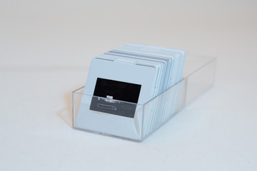 transparent box of white slides